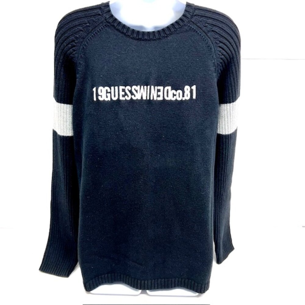 Vintage 1991s Guess Sweater Mens Medium black/gray knit Logo embroidered (7)